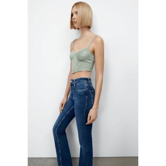 ZARA NWT SZ XS SATIN EFFECT CORSET TOP BUSTIER GREEN - Picture 8 of 9